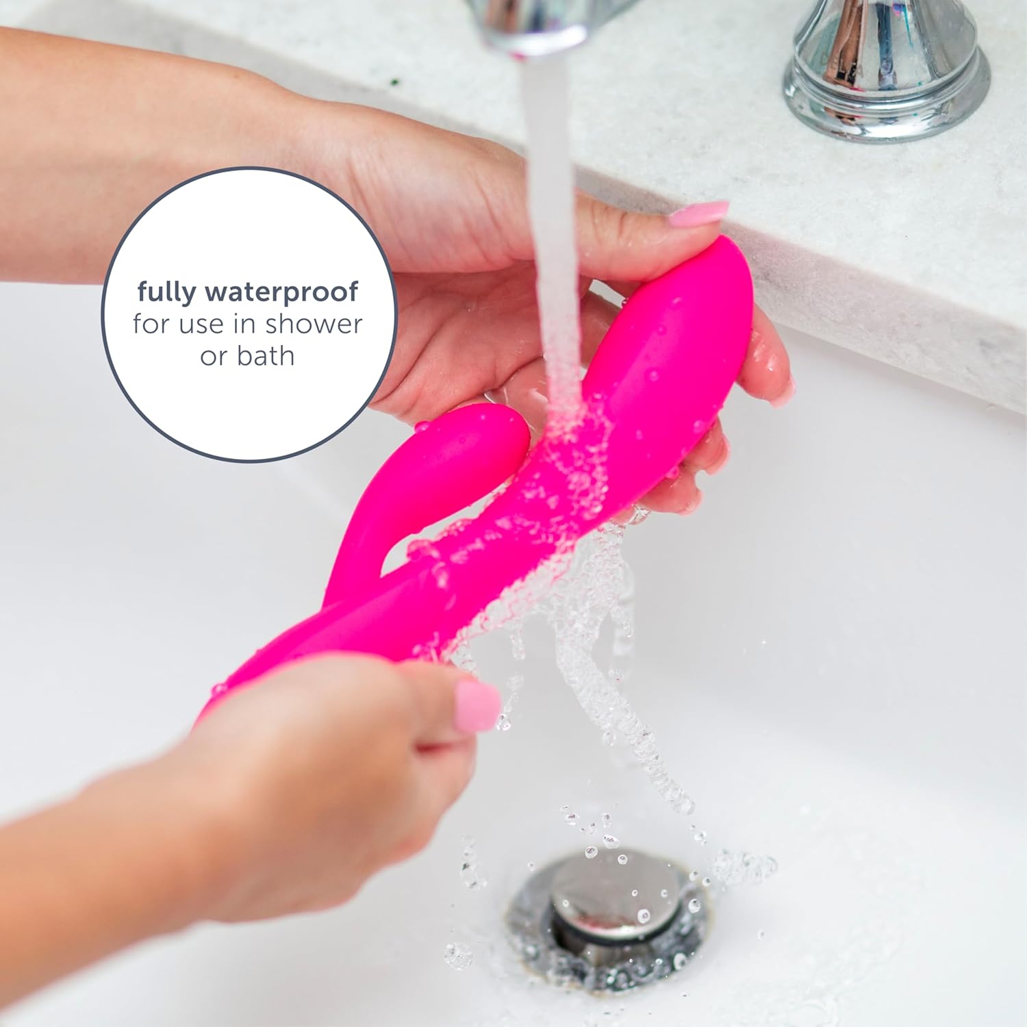 plusOne Rabbit Vibrator showing waterproof feature plusOne Rabbit Vibrator showing waterproof feature