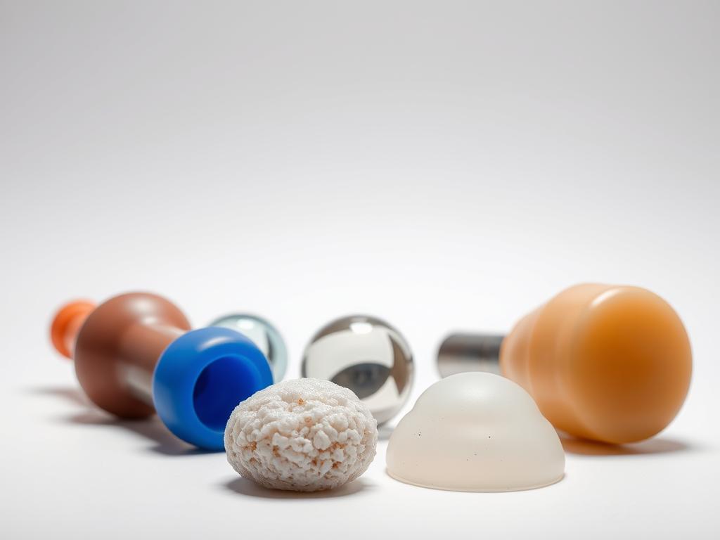 A clean, well-lit studio scene showcasing a variety of porous and non-porous materials commonly found in sex toys. In the foreground, an array of diverse objects - a silicone dildo, a glass anal plug, a stainless steel butt plug, and a porous jelly-like toy. In the middle ground, a close-up of the material surfaces, highlighting their distinct textures and porosities. The background features a plain white backdrop, creating a minimalist and clinical feel, emphasizing the educational nature of the image. Bright, even lighting from multiple angles accentuates the materials' visual properties. The overall composition is balanced and inviting, guiding the viewer's attention to the key differences between porous and non-porous sex toy materials.