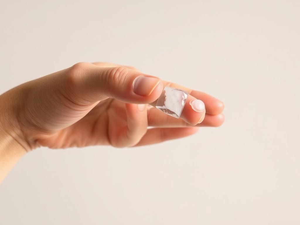 A person's hand gently spreading different lubricant samples across their fingertips, exploring the unique sensations and textures. The fingertips are the focal point, illuminated by soft, diffused lighting from overhead. The background is a plain, neutral palette, allowing the nuanced tactile experience to be the central focus. The angle is close-up, emphasizing the tactile and sensorial nature of the exploration. The mood is curious, investigative, and sensual, inviting the viewer to imagine the intimate, personal experience of finding the right lubricant.