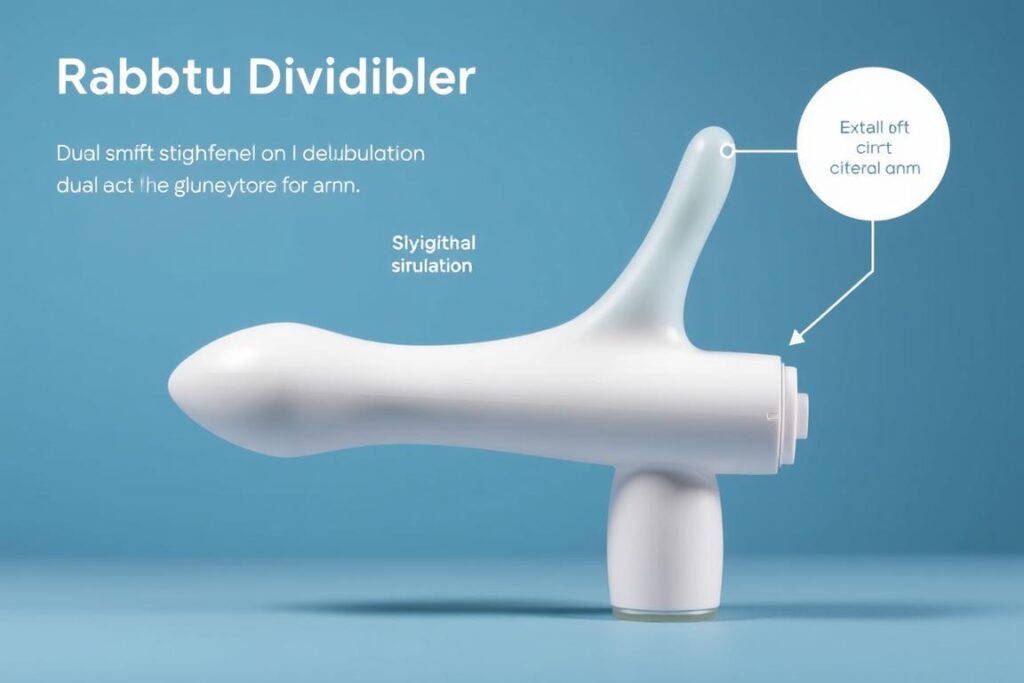 A rabbit vibrator showing its characteristic dual-arm design for simultaneous internal and external stimulation A rabbit vibrator showing its characteristic dual-arm design for simultaneous internal and external stimulation