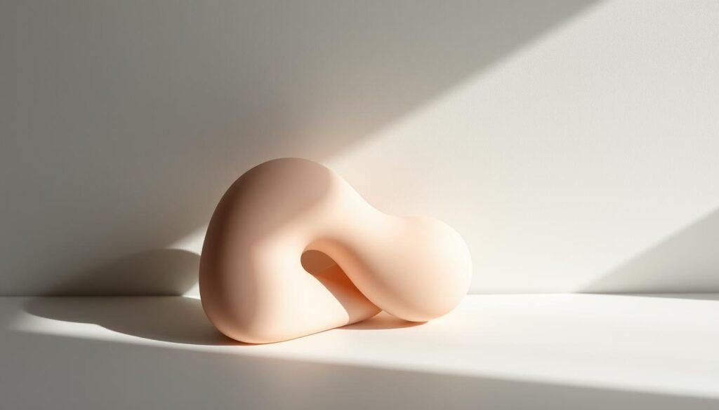A sleek and modern silicone pleasure product, elegantly designed with a smooth, organic form. Soft, natural lighting illuminates the product, highlighting its sensual curves and velvety texture. The minimalist design puts the focus on the inherent beauty of the materials, with a muted color palette that exudes sophistication. The product is positioned against a simple, neutral background, allowing its sculptural qualities to take center stage. The overall mood is one of refined elegance and subtle sensuality, reflecting the thoughtful considerations of modern sex toy design.