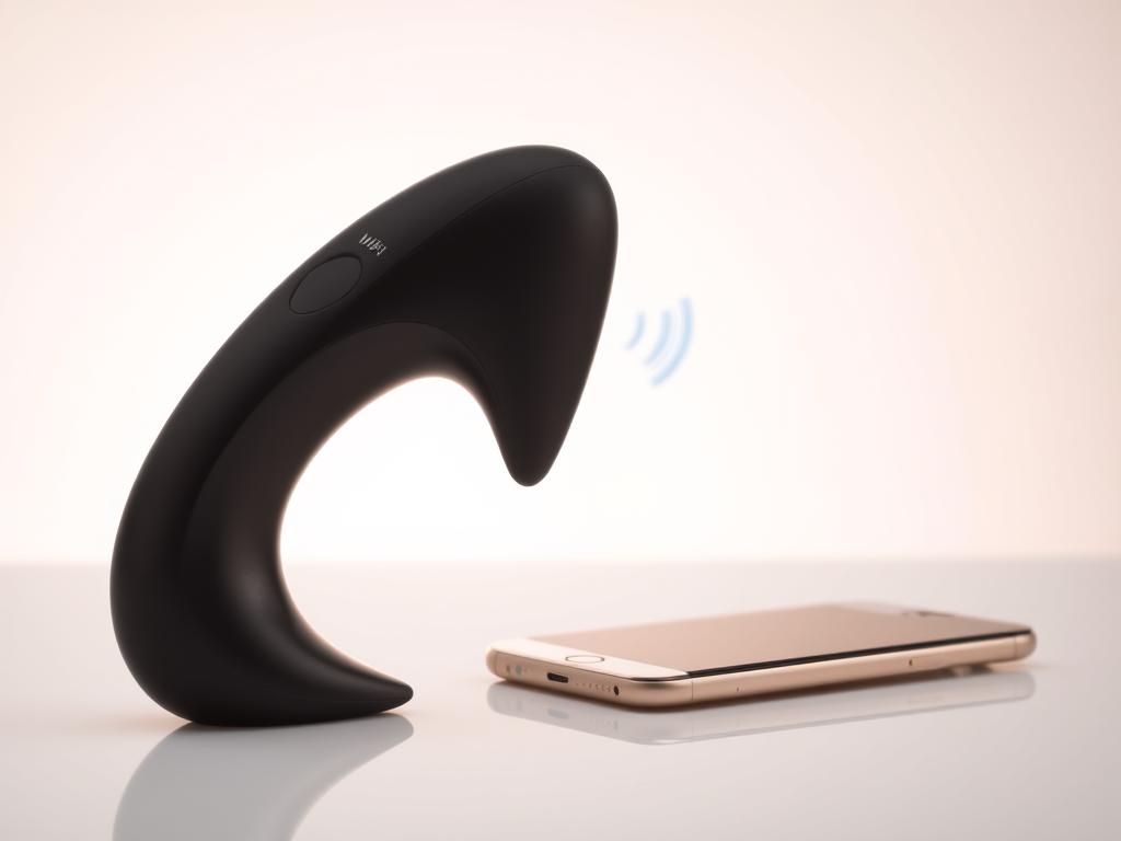 A sleek, modern-looking WiFi-enabled vibrator and a smartphone connected via Bluetooth, positioned against a clean, minimalist background with soft, diffused lighting. The devices are shown in an aesthetically pleasing, almost clinical arrangement, conveying a sense of technological sophistication and personal empowerment. The scene exudes a subtle, sophisticated eroticism, hinting at the convenience and discreet pleasure of long-distance intimate connections.