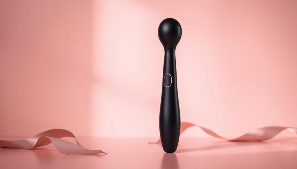 A wand vibrator with its characteristic large head and long handle design A wand vibrator with its characteristic large head and long handle design