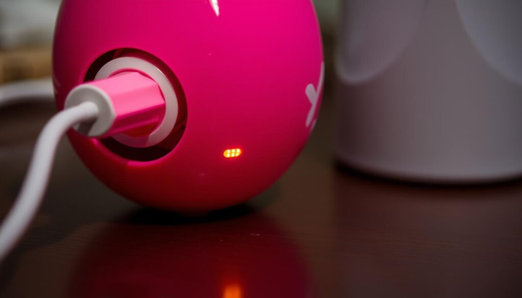 An egg vibrator being charged with LED indicator light An egg vibrator being charged with LED indicator light