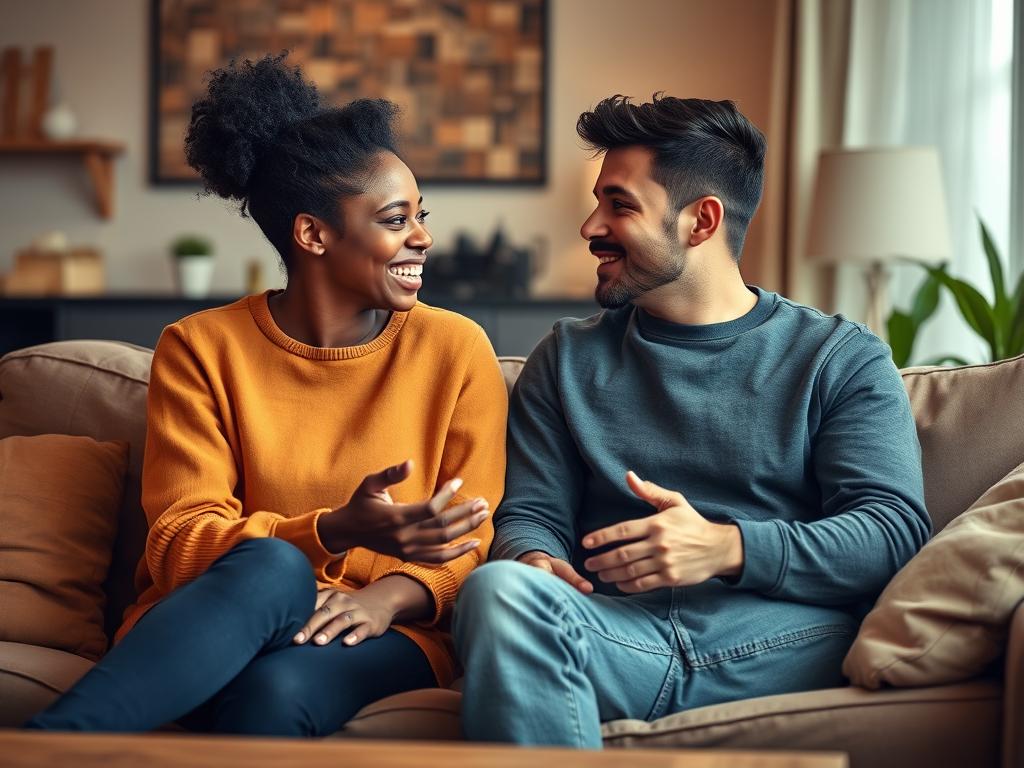 Couple talking, representing communication about sexual preferences