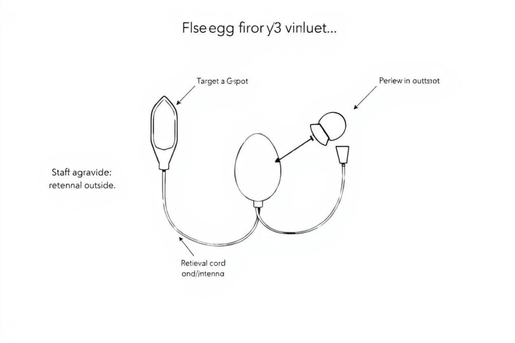 Diagram showing proper insertion and positioning of an egg vibrator Diagram showing proper insertion and positioning of an egg vibrator