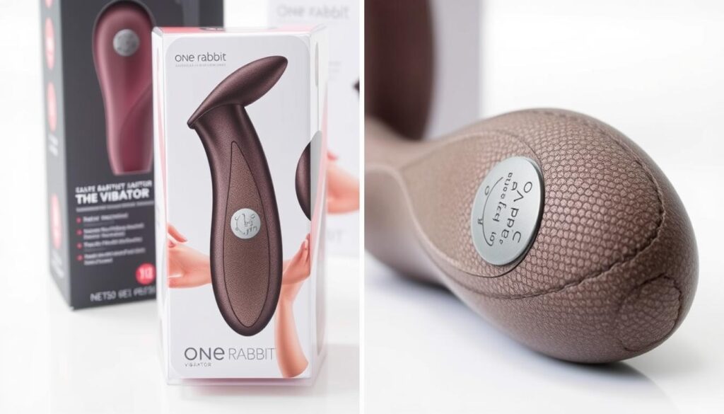 Generate an image of The One Rabbit Vibrator packaging and the product itself.