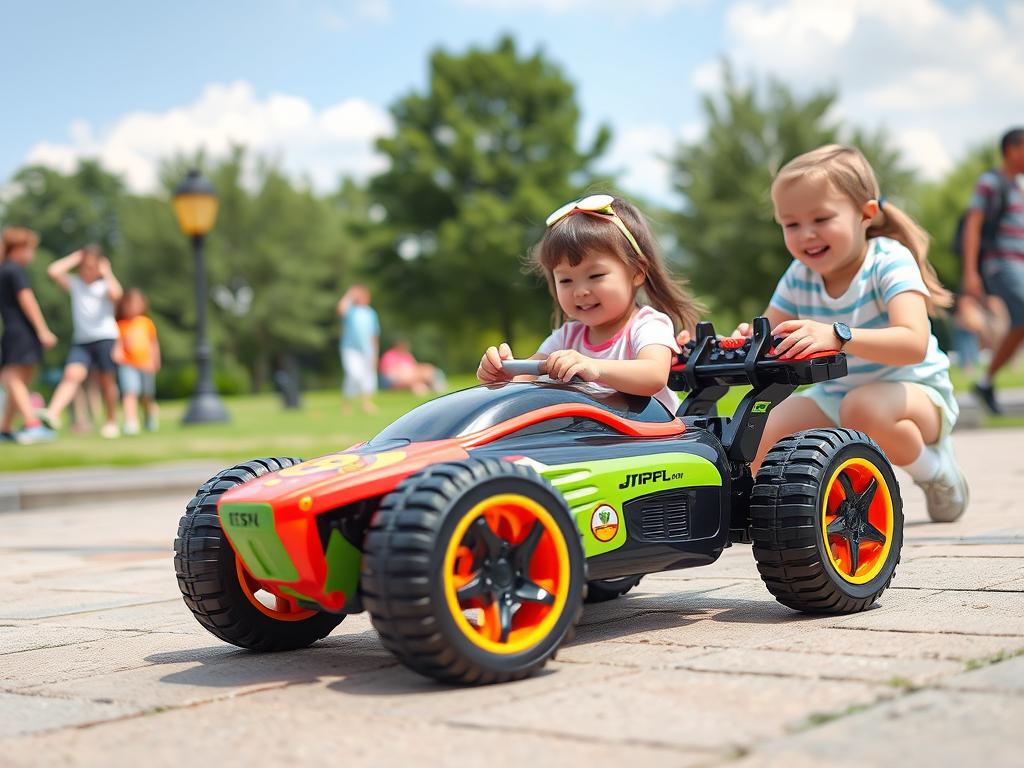 Generate an image of a beginner-friendly remote-controlled toy for public play.