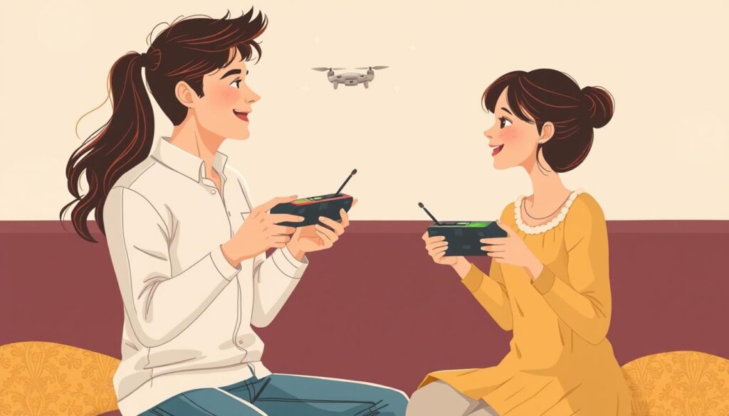 Generate an image of a couple using remote-controlled sex toys together