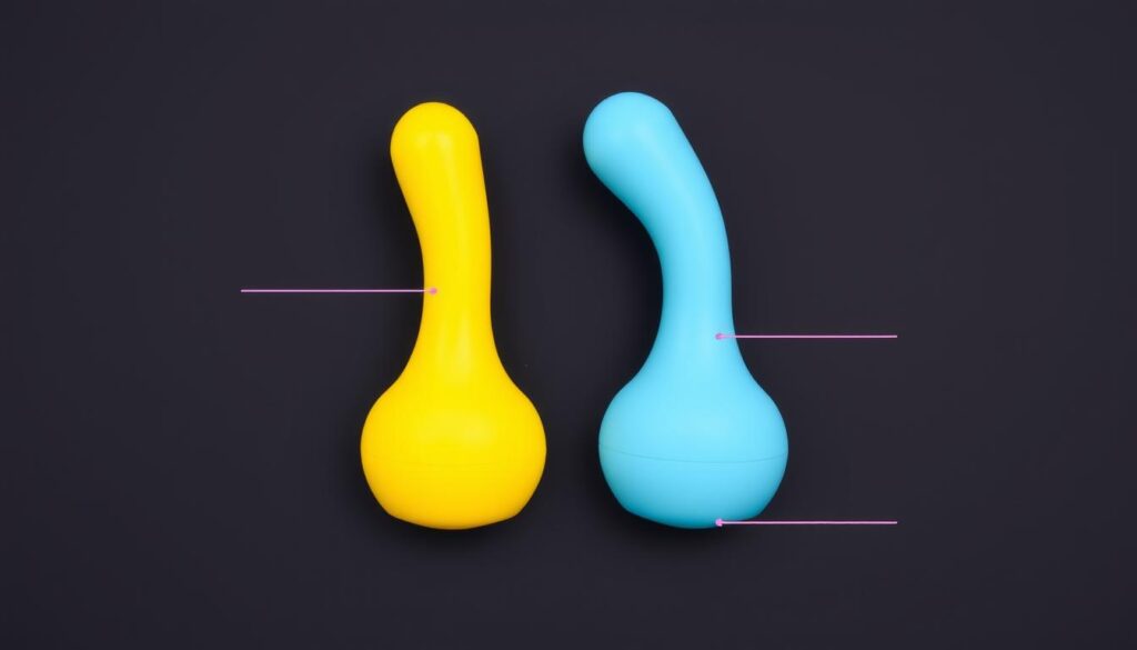 Generate an image of the Colours Double Pleasures Double Dildo, highlighting its different-sized ends and soft silicone texture.