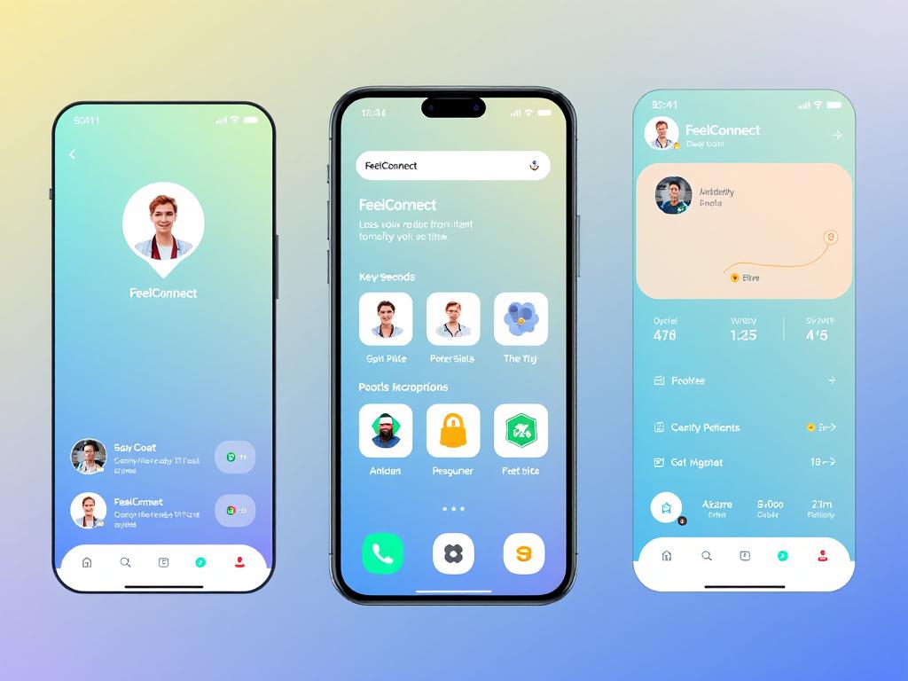 Generate an image of the FeelConnect app interface.
