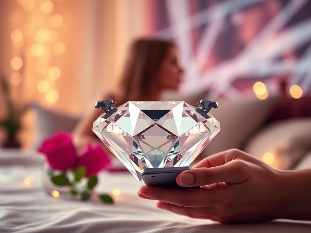 Generate an image of the Lovense Diamo, showcasing its app-controlled features and diamond-shaped design.