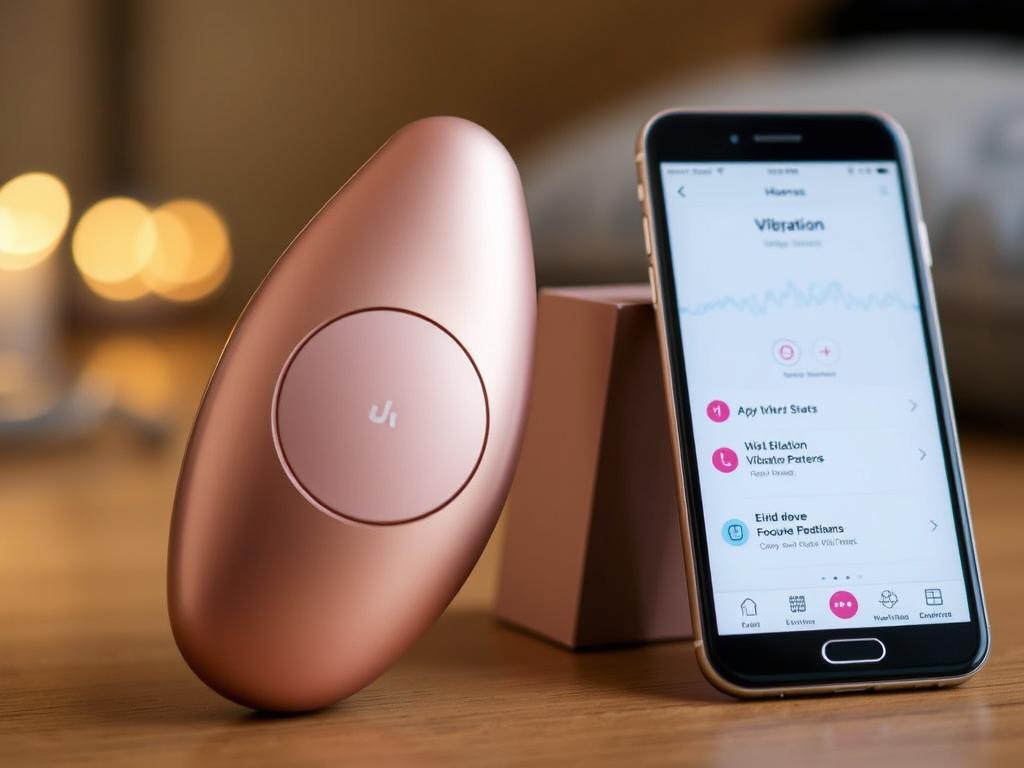 Generate an image of the Lovense Hush2 anal vibrator with its accompanying app on a smartphone, showcasing its various vibration patterns.
