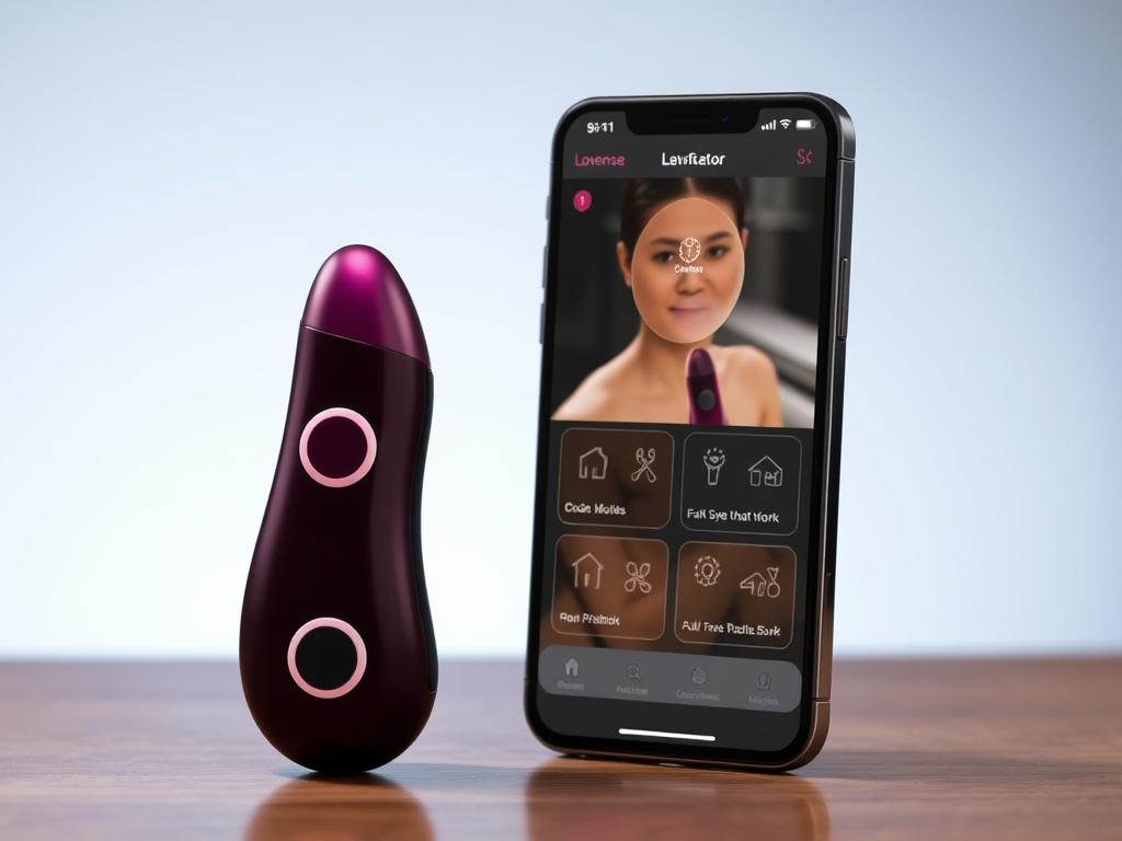 Generate an image of the Lovense Lush3 vibrator and its accompanying app interface.