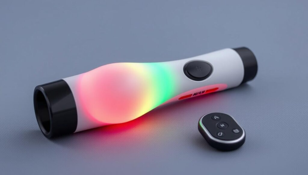 Generate an image of the Lovense Max2, a sleek and modern masturbation sleeve with a remote control.