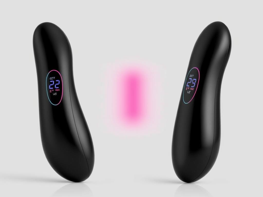 Generate an image of the OhMiBod Esca2 vibrator and its LED display.