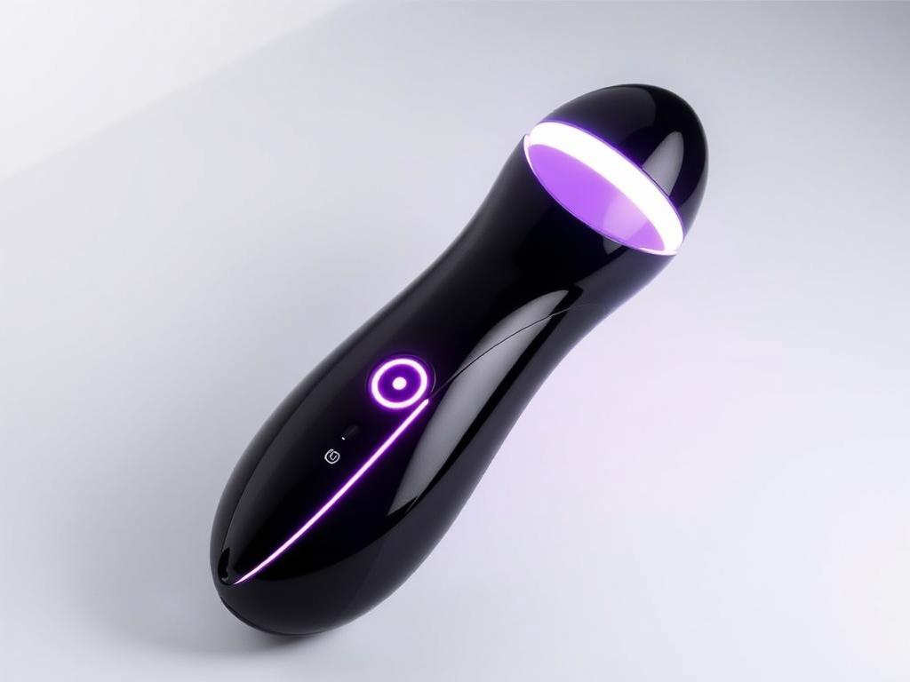 Generate an image of the OhMiBod Esca2 vibrator, showcasing its sleek design and LED light feature.