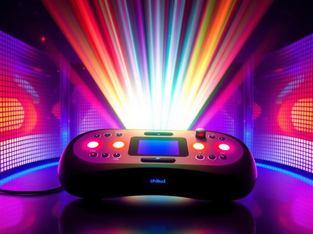 Generate an image of the OhMiBod Fuse, highlighting its design and how it syncs with music.