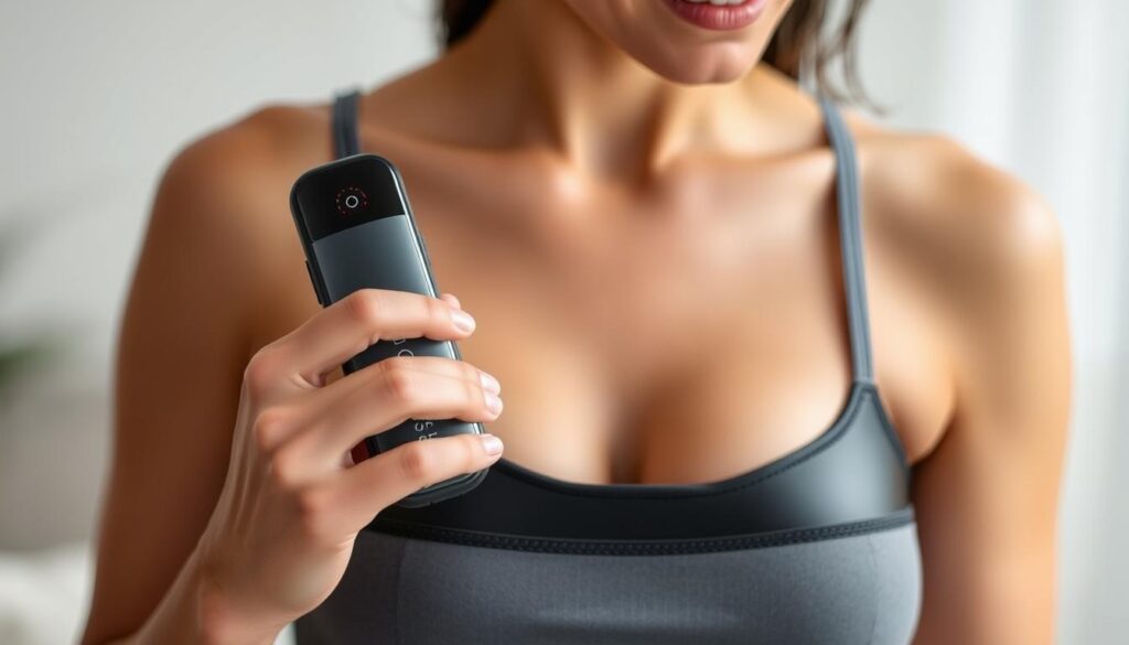 Generate an image of the Vive KATA Triple Stimulation Vibrator, showcasing its wearable design and remote control functionality.