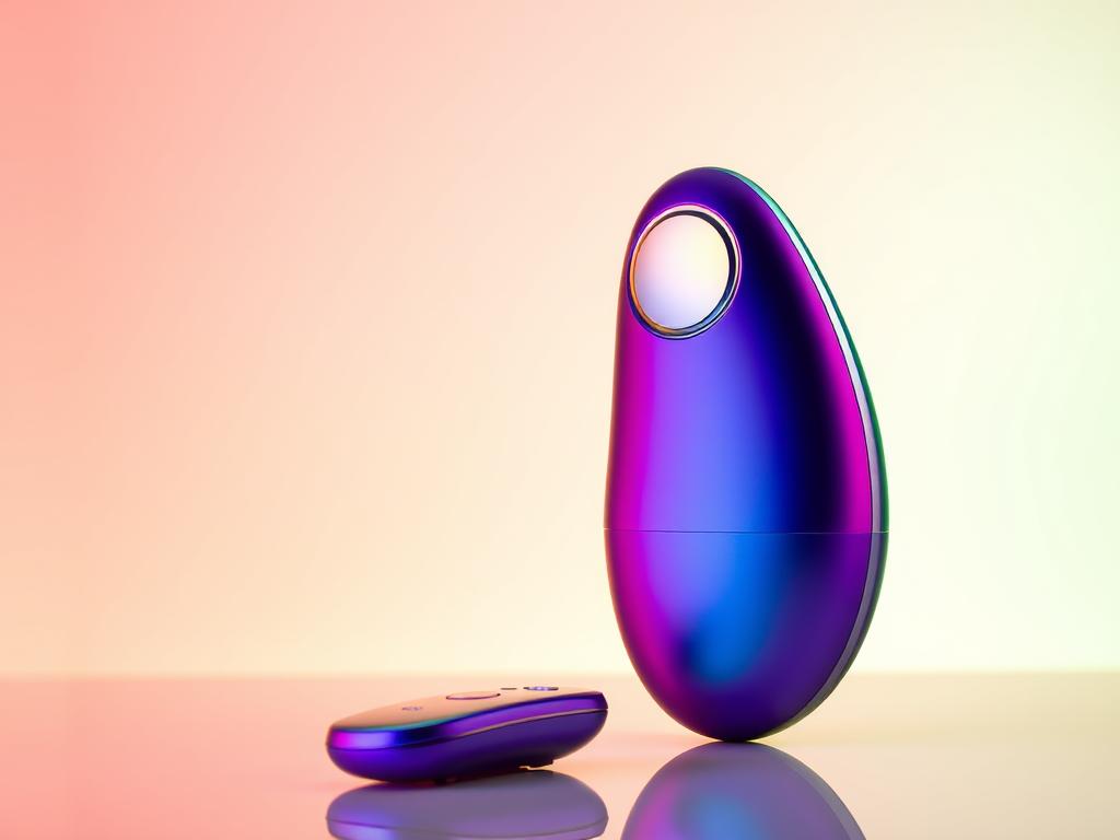 Generate an image of the We-Vibe Chorus, a sleek and modern couples' vibrator with its accompanying remote control.