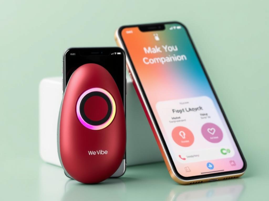 Generate an image of the We-Vibe Moxie+ vibrator with its accompanying app on a smartphone.