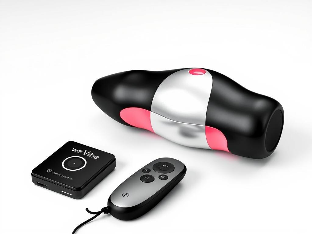 Generate an image of the We-Vibe Tango X Vibrator with its remote control.