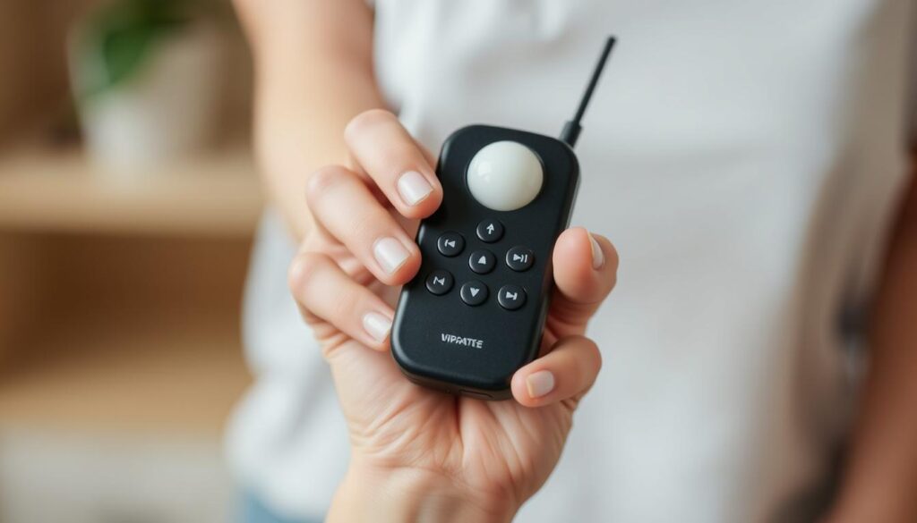 Hand holding a remote control for an egg vibrator Hand holding a remote control for an egg vibrator