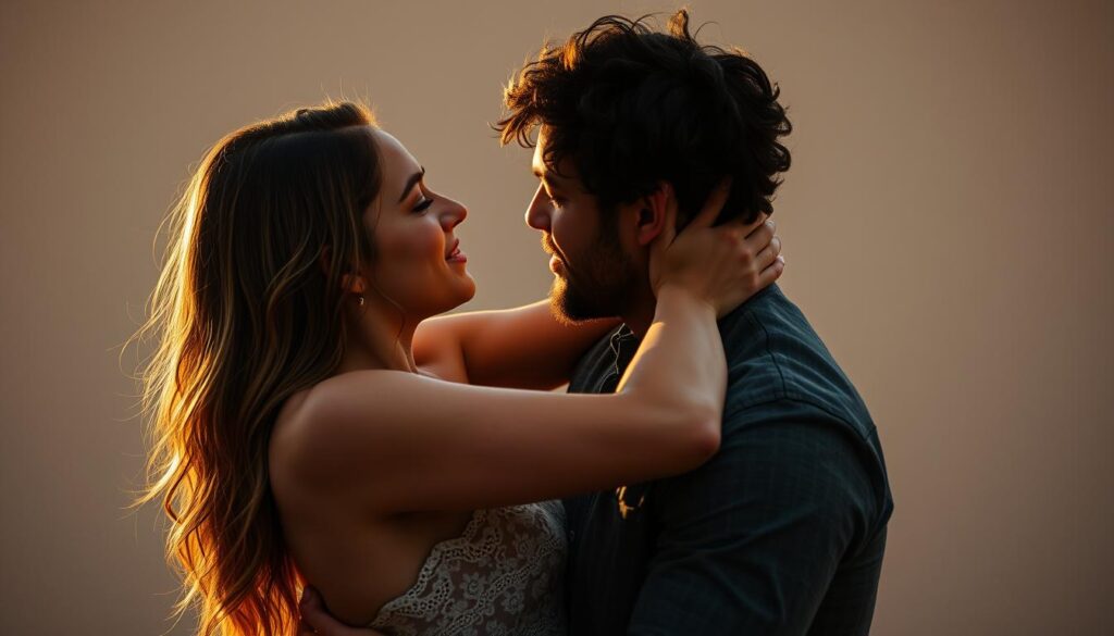 Image of a couple using a male masturbator together