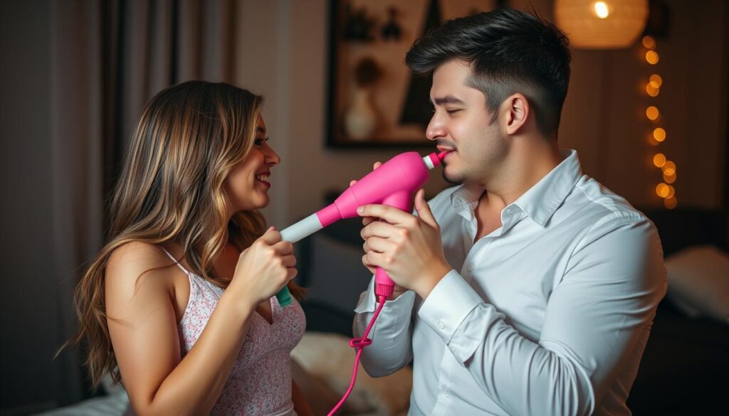 Image of a couple using a suction toy together