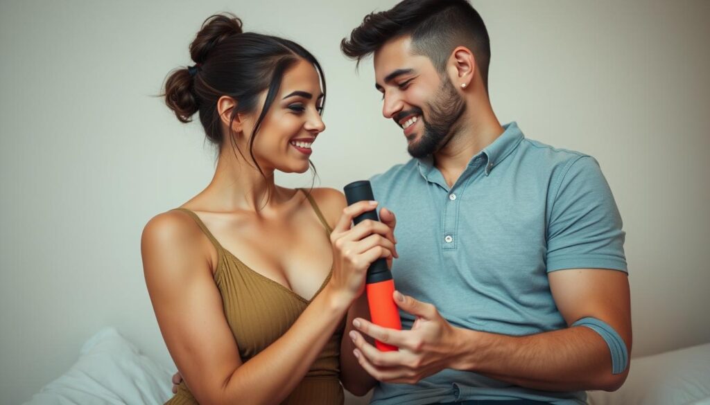 Image of a couple using vibrators together