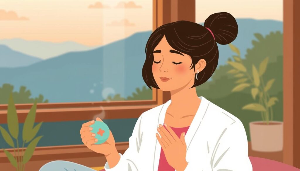 Image of a person using a mindful masturbation toy in a relaxing environment