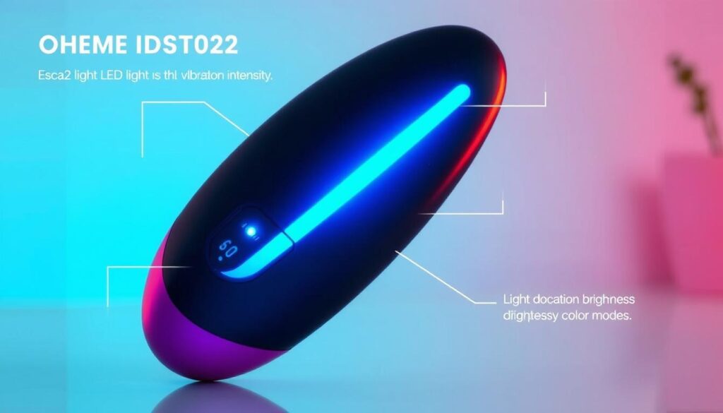 Image of the OhMiBod Esca2 with its LED light indicating vibration intensity