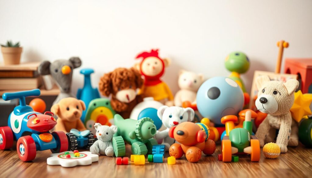 Image of various quiet toys suitable for different age groups