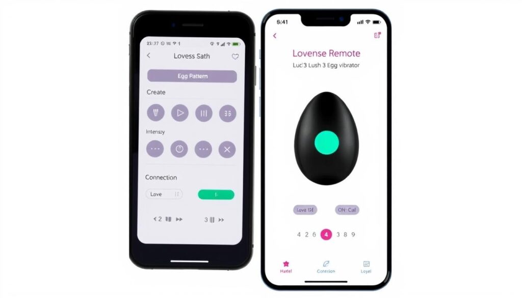 Lovense Remote app interface showing various control options for the Lush 3 Lovense Remote app interface showing various control options for the Lush 3
