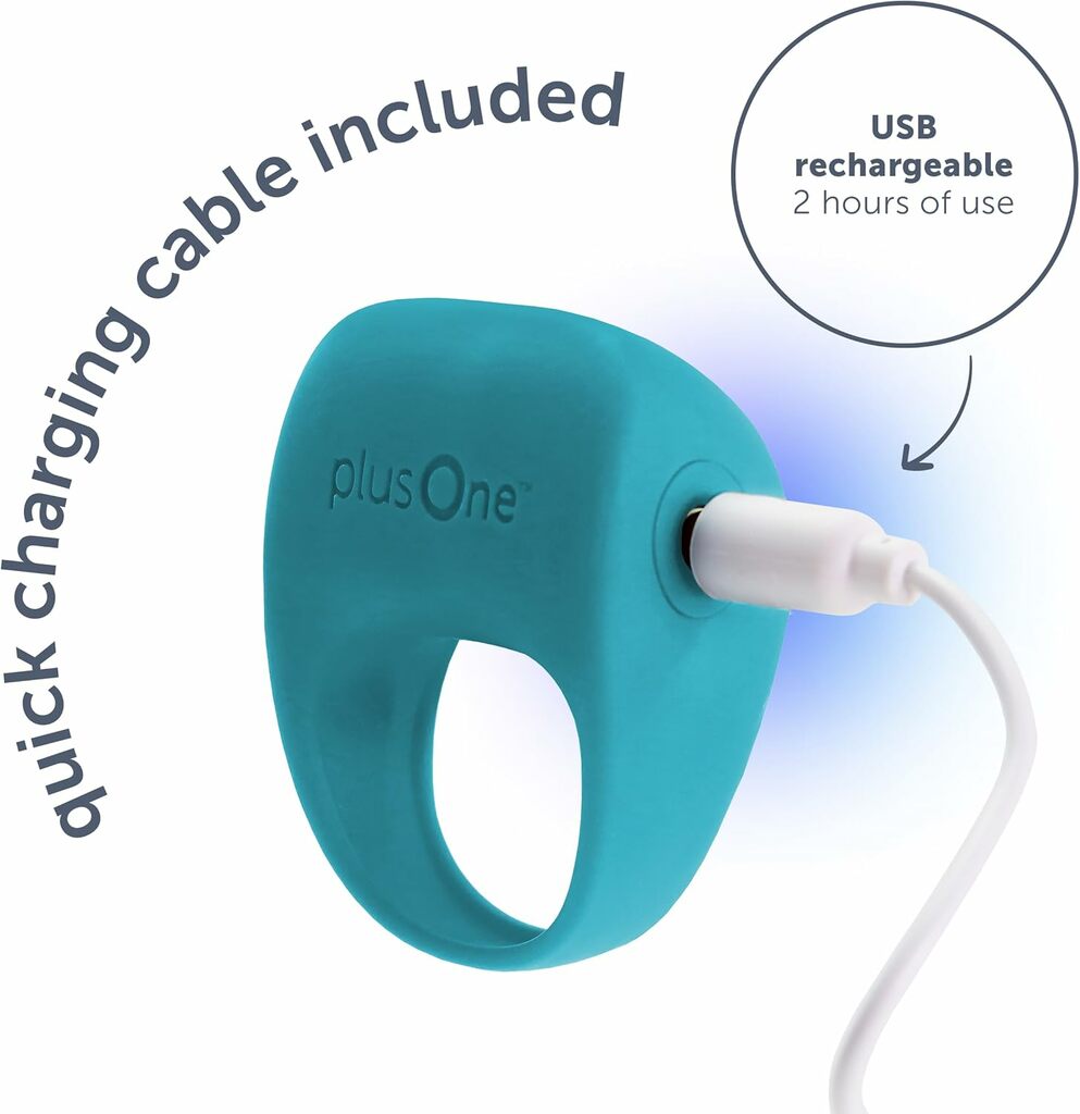 PlusOne Vibrating Cock Ring being charged with USB cable PlusOne Vibrating Cock Ring being charged with USB cable