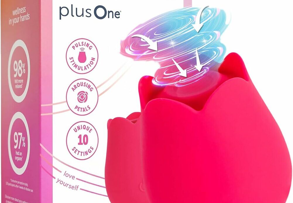 Plusone Rose Vibrator in its elegant rose design against a soft background