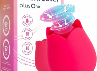 Plusone Rose Vibrator in its elegant rose design against a soft background
