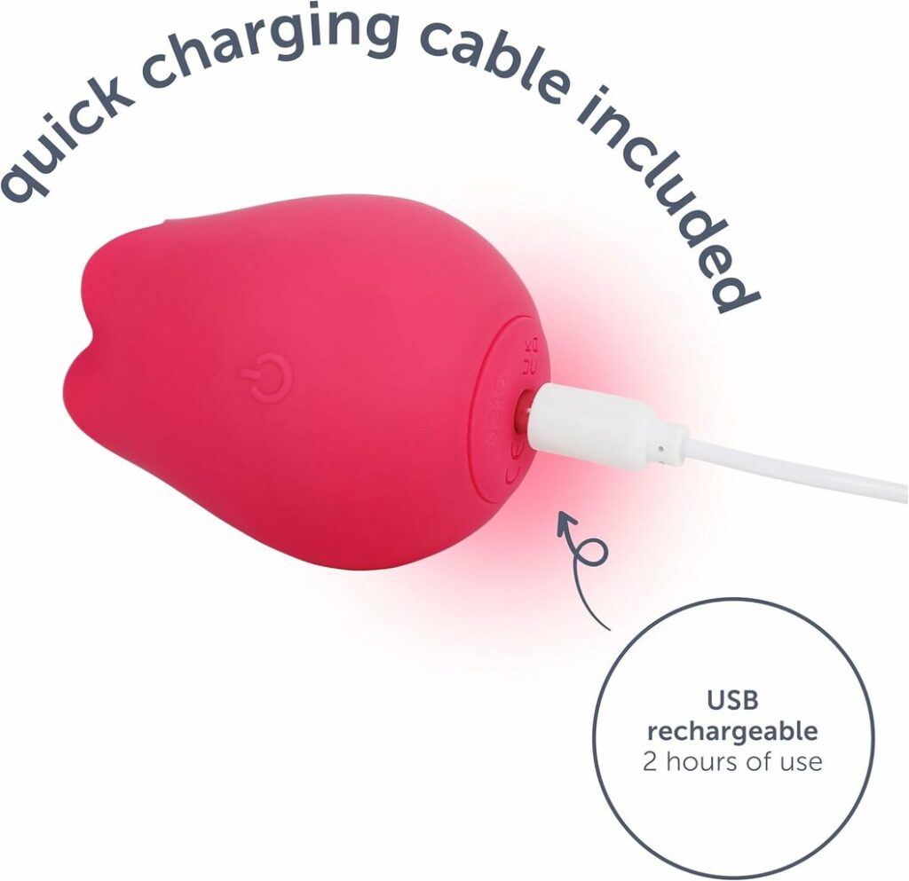 Plusone Rose Vibrator with its magnetic USB charging cable attached Plusone Rose Vibrator with its magnetic USB charging cable attached