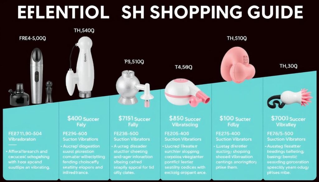 Shopping guide showing different suction vibrator options with price ranges Shopping guide showing different suction vibrator options with price ranges