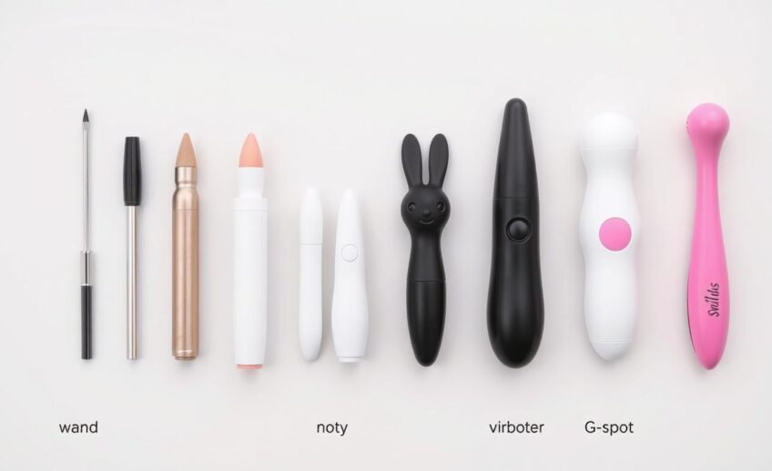Various vibrator types displayed on a neutral background showing different shapes and sizes