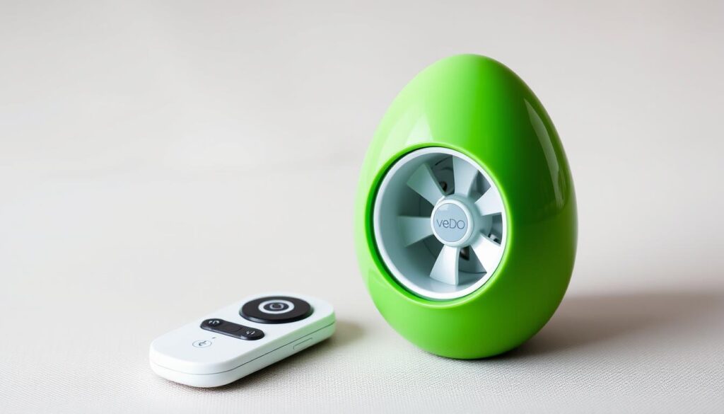VeDO Kiwi egg vibrator showing its rumbly motor design VeDO Kiwi egg vibrator showing its rumbly motor design